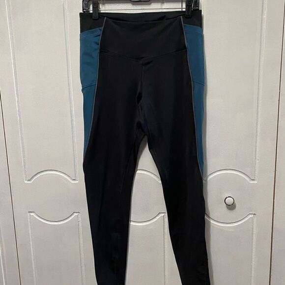 Champion black/blue Athletic Leggings Running Yoga size Large - Picture 1 of 7